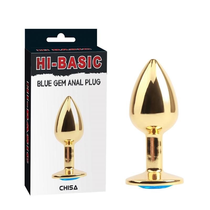 Chisa gouden buttplug met blauwe edelsteen
