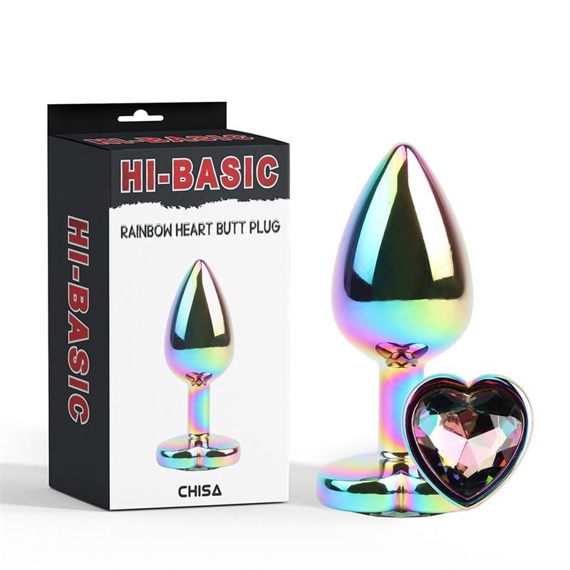 Chisa Rainbow Effect metalen buttplug met hartjuweel