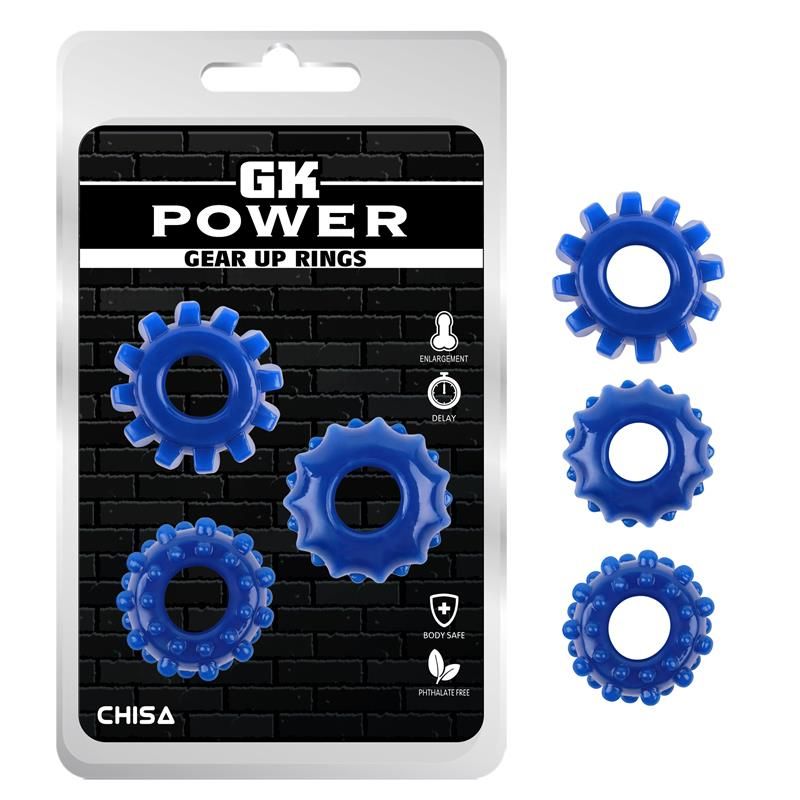 Chisa set van 3 penisringen Gear Up (blauw)