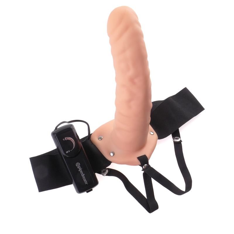Fetish Fantasy Series strap-on met vibrerende holle dildo huidkleur