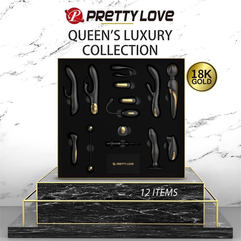 Pretty Love luxeset Queens met 12 toys, zwart en 18k (goud)