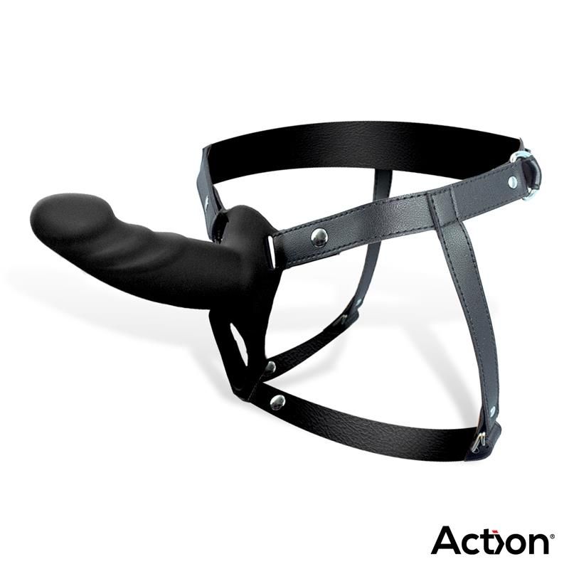 Action strap-on met holle dildo, 4-5 cm dik (zwart)