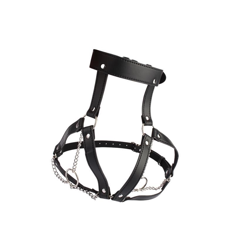 Chisa Borstharnas met O Ring Kettingen - Leren Fetish Kleding