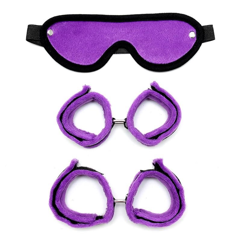 Bondage Play handboeien, enkelboeien en masker (paars)