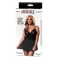 Amorable babydoll met strik en bijpassende string
