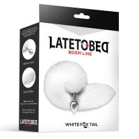 LateToBed metalen buttplug met vossenstaart, velvet touch 40 cm (wit), afbeelding 4