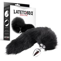 LateToBed metalen buttplug met vossenstaart, velvet touch 40 cm (zwart), afbeelding 2