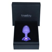 Lovetoy metalen buttplug paarse roos met blauwe steen, afbeelding 2