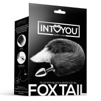 IntoYou buttplug met zwart-witte vossenstaart, afbeelding 3