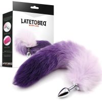 LateToBed buttplug met paars-witte vossenstaart maat S, afbeelding 2