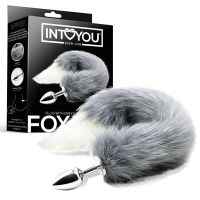 IntoYou buttplug met grijs-witte vossenstaart, afbeelding 2
