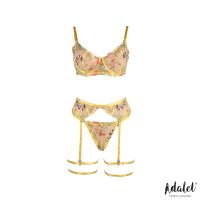 Adalet Lingerie Zoey bh, string en jarretelgordel met gele bloemen, afbeelding 6