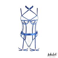 Adalet Lingerie Killye mesh teddy met jarretels en beenringen (blauw), afbeelding 3