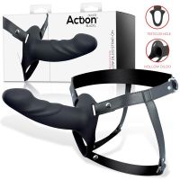 Action strap-on met holle dildo, 5-6,5 cm dik (zwart)
