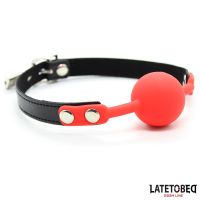 LateToBed siliconen ballgag met hangslot (rood), afbeelding 2