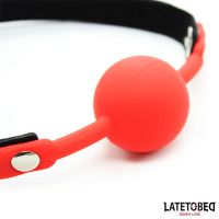 LateToBed siliconen ballgag met hangslot (rood), afbeelding 4