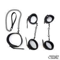 Midnight Desires bondageset met halsband, riem en boeien, afbeelding 3