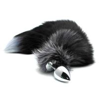 Alive metalen buttplug met zwart-witte vossenstaart, maat L