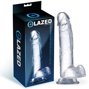 Glazed realistische glazen dildo met balzak 20 cm