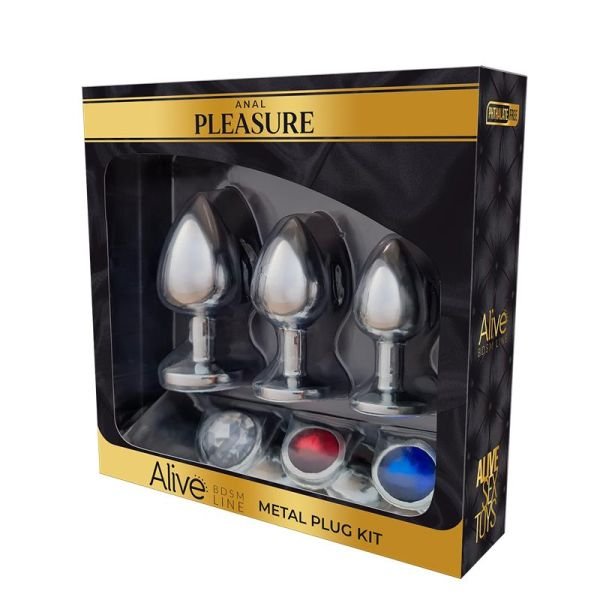 Alive set van 3 metalen buttplugs met juweel