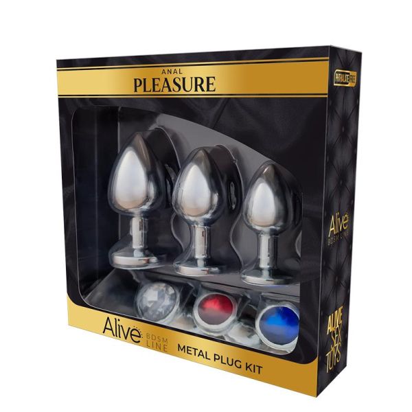 Alive set van 3 metalen buttplugs met juweel