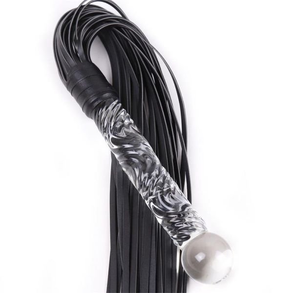 LateToBed flogger met glazen handvat 70 cm