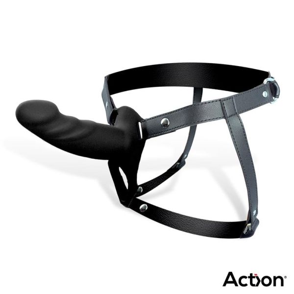 Action strap-on met holle dildo, 4-5 cm dik (zwart)