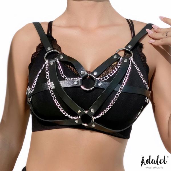 Adalet Lingerie Karina harnastop van veganleer met ketting, one size