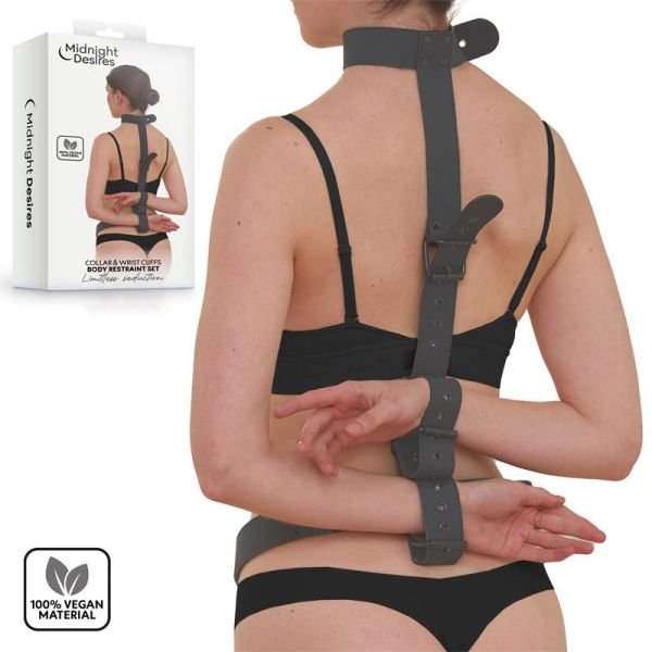 Midnight Desires bondageset met halsband en polsboeien