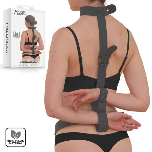 Midnight Desires bondageset met halsband en polsboeien
