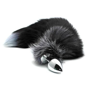 Alive metalen buttplug met zwart-witte vossenstaart, maat L