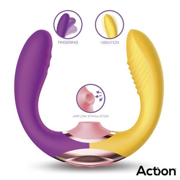 Action Two Lovers 3-in-1 vinger- en luchtdrukvibrator