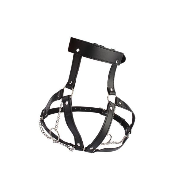Chisa Borstharnas met O Ring Kettingen - Leren Fetish Kleding