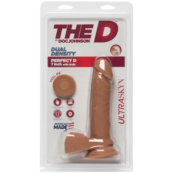 Dual Density Dildo Perfect D met Testikel 7 Karamel - Afbeelding 3