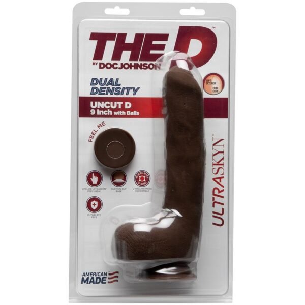 Dual Density Dildo Uncut D met Testikel 9 Ultraskyn Chocolade - Afbeelding 2