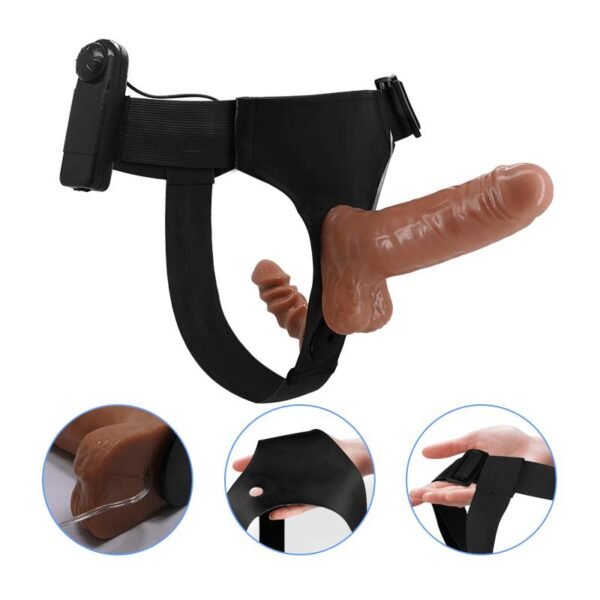 Harnas met Dubbele Retractable Dildo met Vibratie - Afbeelding 10