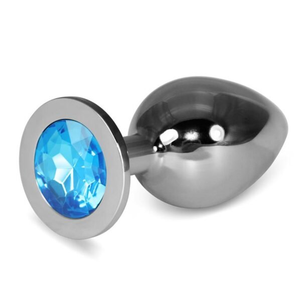 Metalen Buttplug RoseBud Classic met Blauw Juweel Maat L