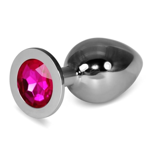 Metalen Buttplug RoseBud Classic met Fuchsia Juweel Maat L