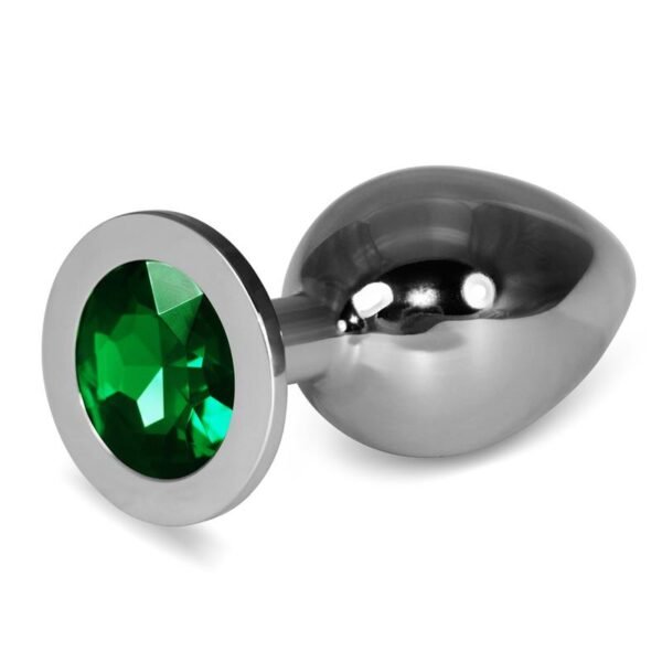 Metalen Buttplug RoseBud Classic met Groen Juweel Maat L