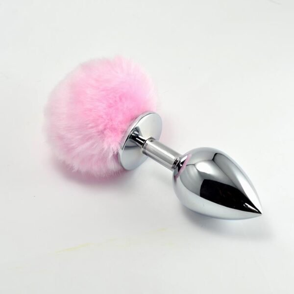 Metalen Buttplug met Roze Pompon Maat L