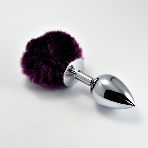 Metalen Buttplug met Paars Pompon Maat L